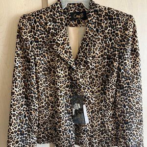 New Corey B 100% Silk Blouse Jacket Size 6 Sm. Vintage Animal Leopard‎ Print NWT